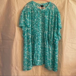 GUC Torrid Size 6 Short Sleeve Teal & White Sheer Blouse